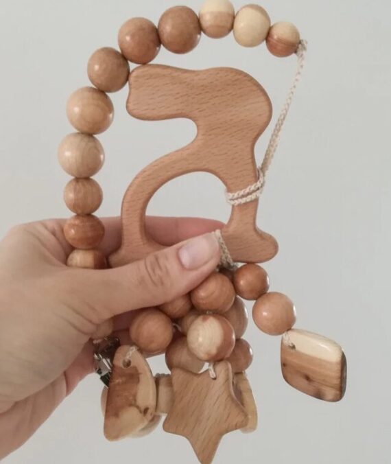 Set 2: Tavşan Zayçik (Dişlik+Kolyeli Çıngırak+Tutucu / Ahşap)